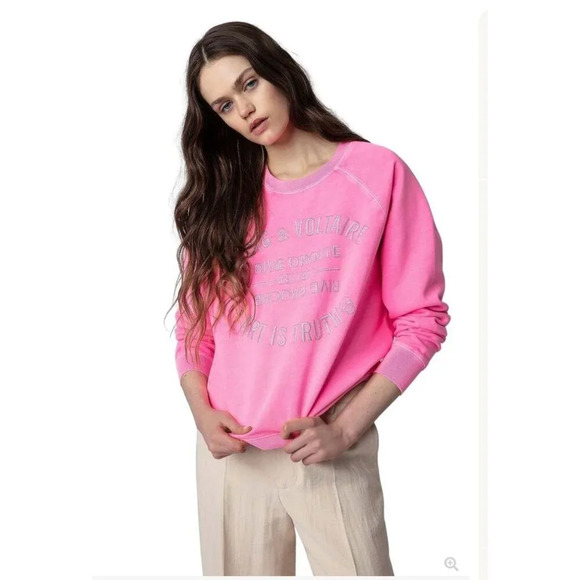 Zadig & Voltaire Upper Cotton Logo Sweatshirt IN ELECTRIC PINK NWT  - S - Picture 2 of 11